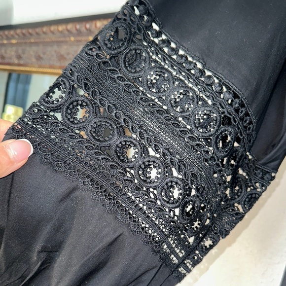Black‎ Button Down Shirt with Lace Sleeves - Picture 4 of 7